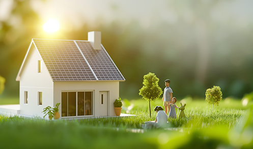 A father and his daughter looking at their solar installation